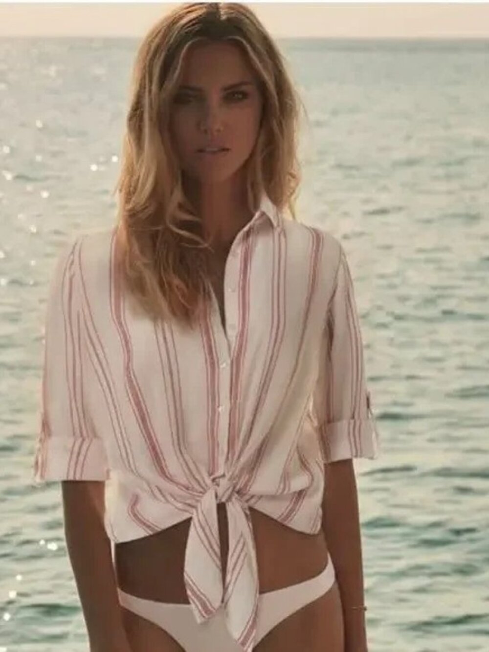Melissa Odabash Button Up Tie Front Shirt l